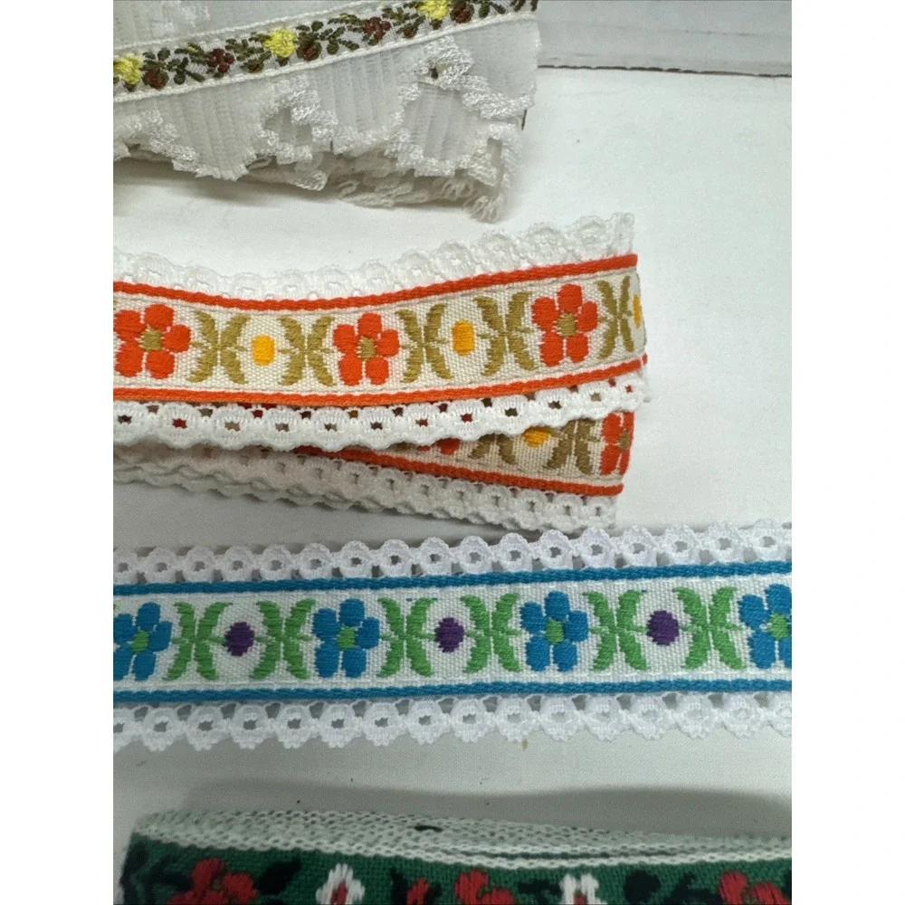 Lot of Vintage Embroidered Ribbon Trim Multi Color Jacquard(?) Sewing Crafts